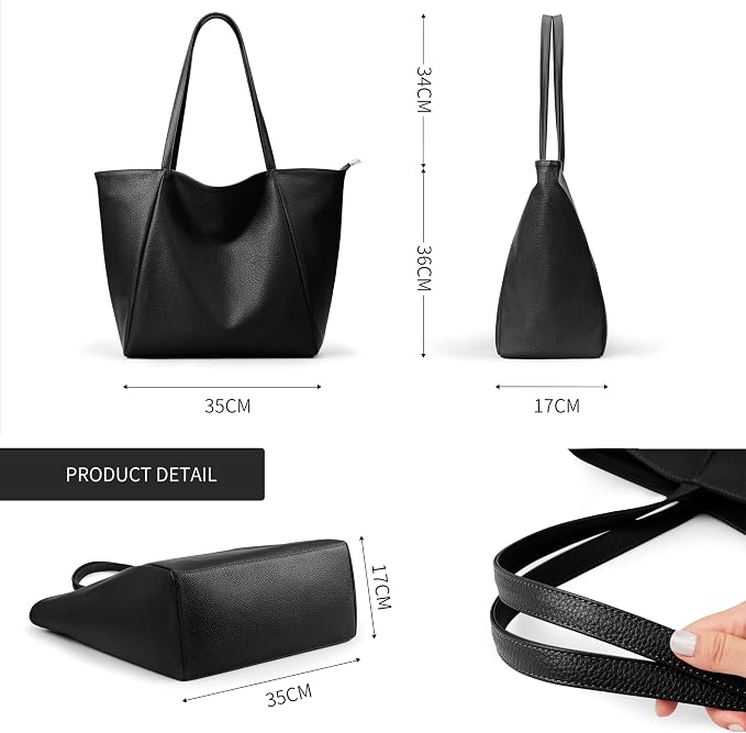 KALIDI Large Tote Bag Vegan Leather Casual Zipper Work Bag Weekender Hobo - Image 7