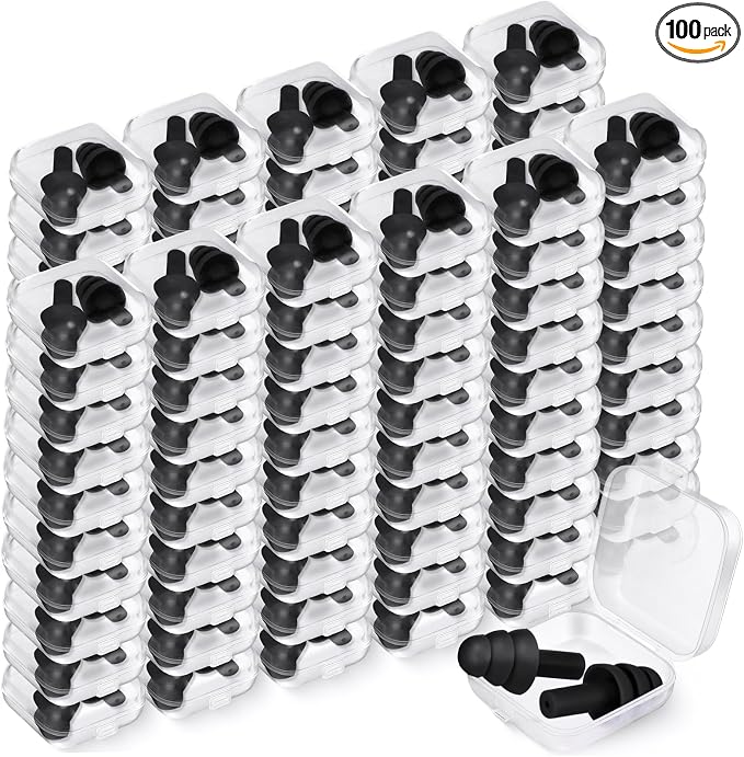 TrelaCo 100 Pairs Ear Plugs Bulk, NRR 29dB Reusable Silicone Ear Plugs by TrelaCo
