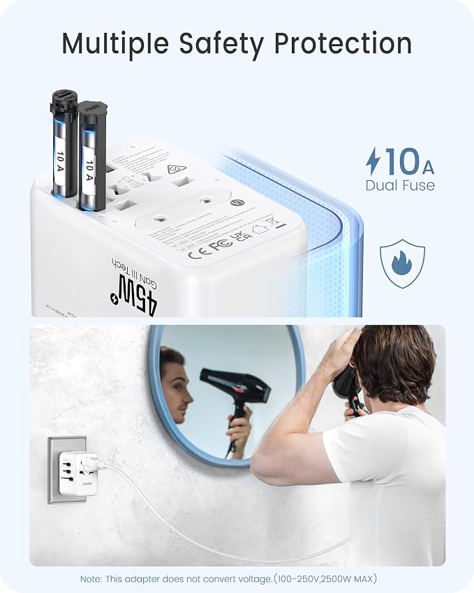 LENCENT Universal Travel Adapter, GaN III 45W International Charger - Image 7