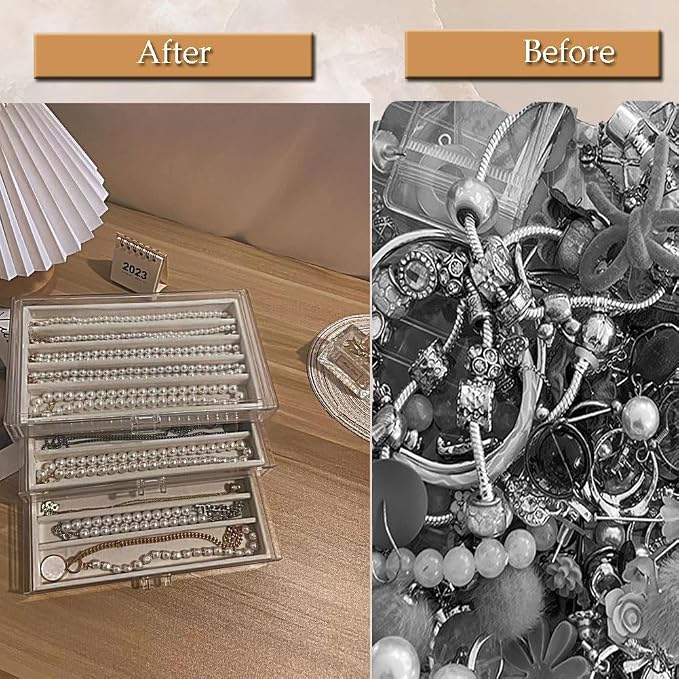 Necklace Organizer Box with Clear Lid, Dustproof Velvet Jewelry Holder Storage - Image 6