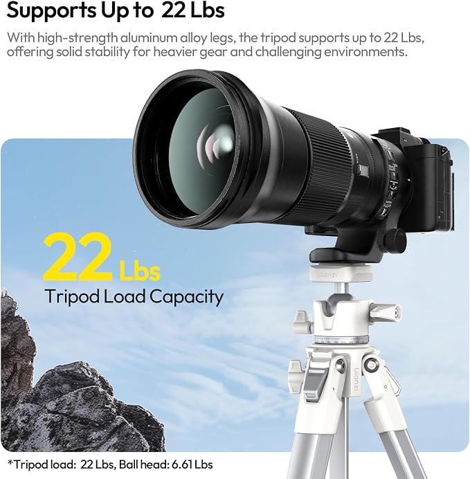 ULANZI Ombra Ⅱ Camera Travel Tripod White, 61.5" Aluminum Tripod Foldable - Image 3