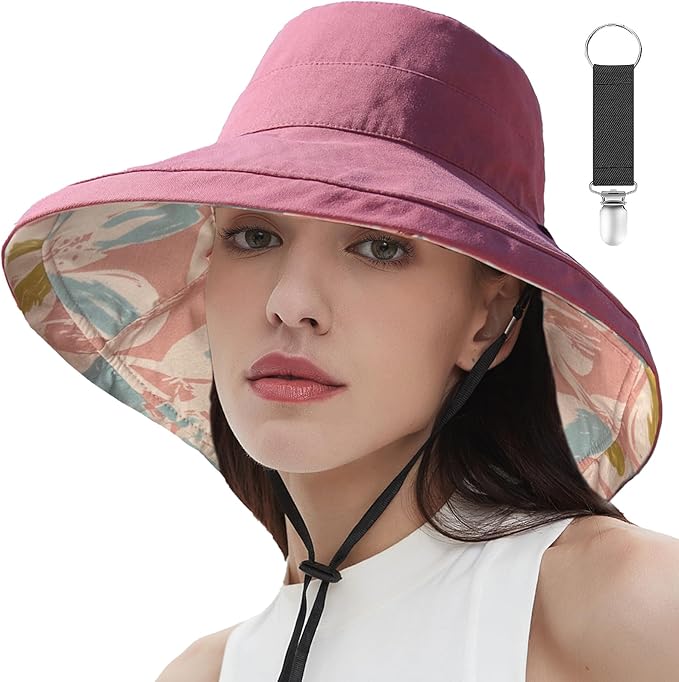 vidsel Womens Sun Hats Wide Brim Reversible Bucket Cotton Hat Packable Summer by vidsel