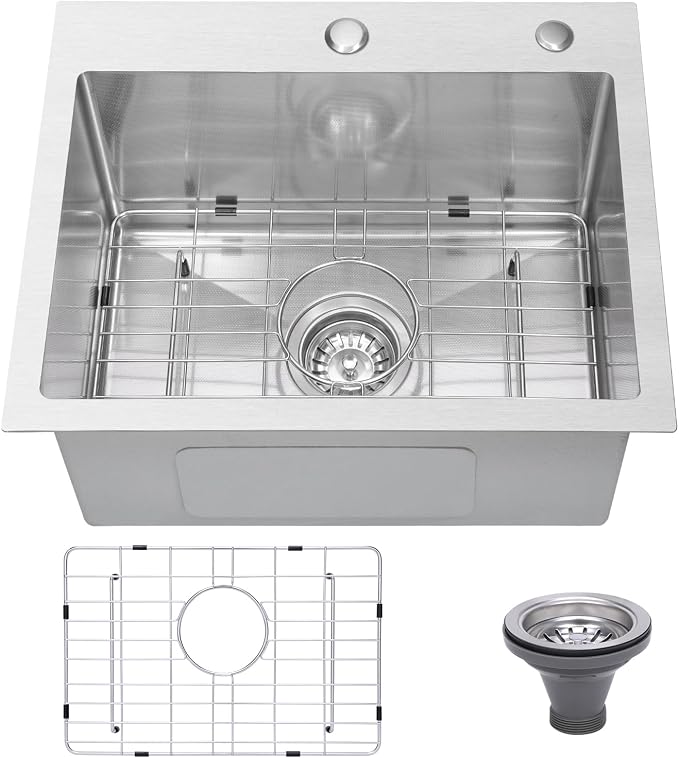 Drop In Kitchen Sink 25x22", 18 Gauge Stainless Steel Sink, 3D Embossed Surface by Beleeb