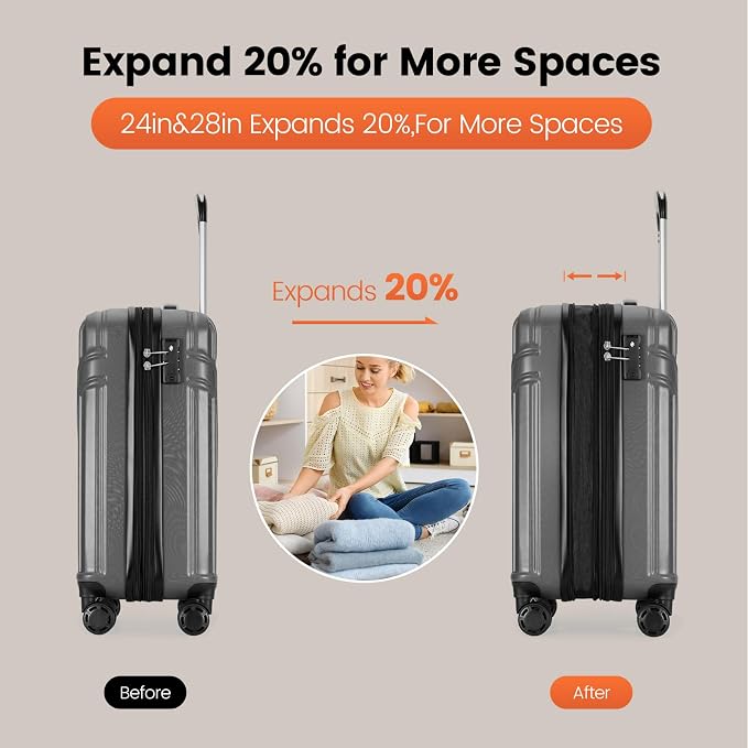 GinzaTravel Luggage Sets 3-Piece Expandable Suitcases - Image 2