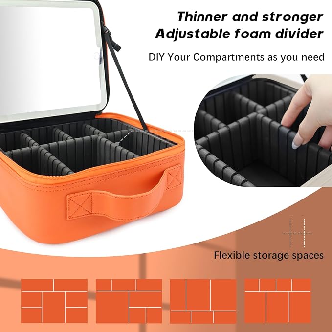 Makeup Bag with Led Mirror, Travel Makeup Organizer with 3 Color Setting - Image 3