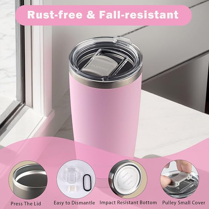 Pink 20oz Tumbler With Lid, Cute Vacuum Insulated Stainless Steel Water Bottle - Image 2