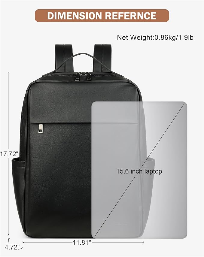 MASINTOR 15.6 inch PU Leather Laptop Backpack Purse - Image 5