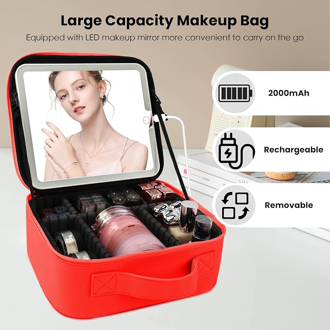 Travel Makeup Bag with LED Mirror and Light Travel Makeup Case Cosmetic - Image 3
