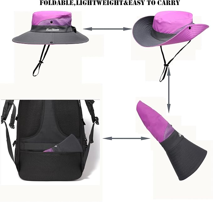 Womens Summer Sun Hat Beach Hat Wide Brim Outdoor UV Protection Hat Foldable - Image 4