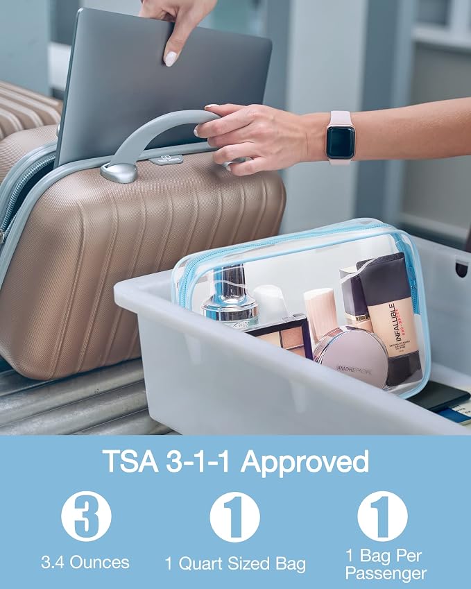 BAGSMART Clear Toiletry Bag, 2 Packs TSA Approved Water Resistant Quart Size - Image 3