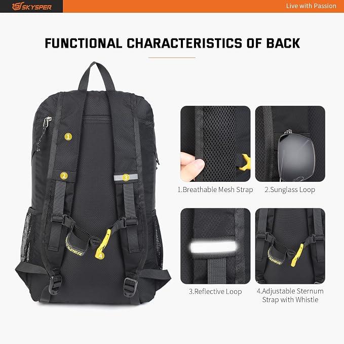 SKYSPER Lightweight Packable Backpack - 30L Hiking Daypack - Image 4