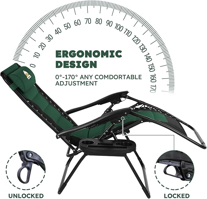 Oversized Padded Zero Gravity Lounge Chair Set of 2, Foldable Patio Anti - Image 4