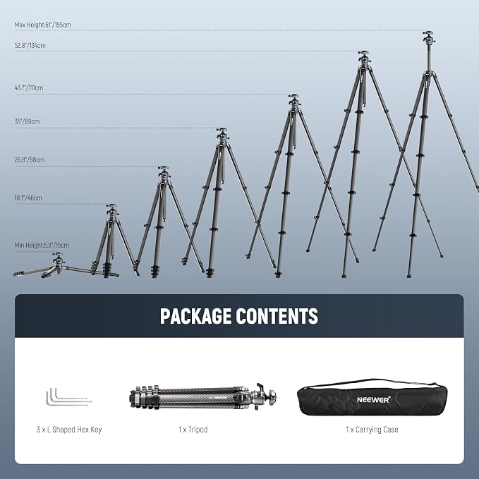 NEEWER LITETRIP LT38 61" Travel Tripod Carbon Fiber - Image 9