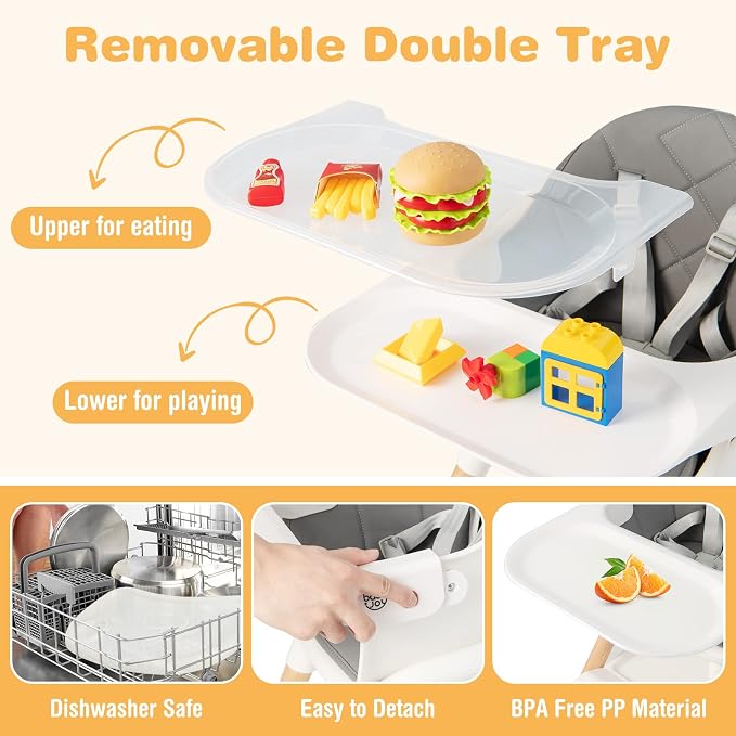 BABY JOY Baby High Chair, 6 in 1 Convertible Wooden High Chair - Image 3