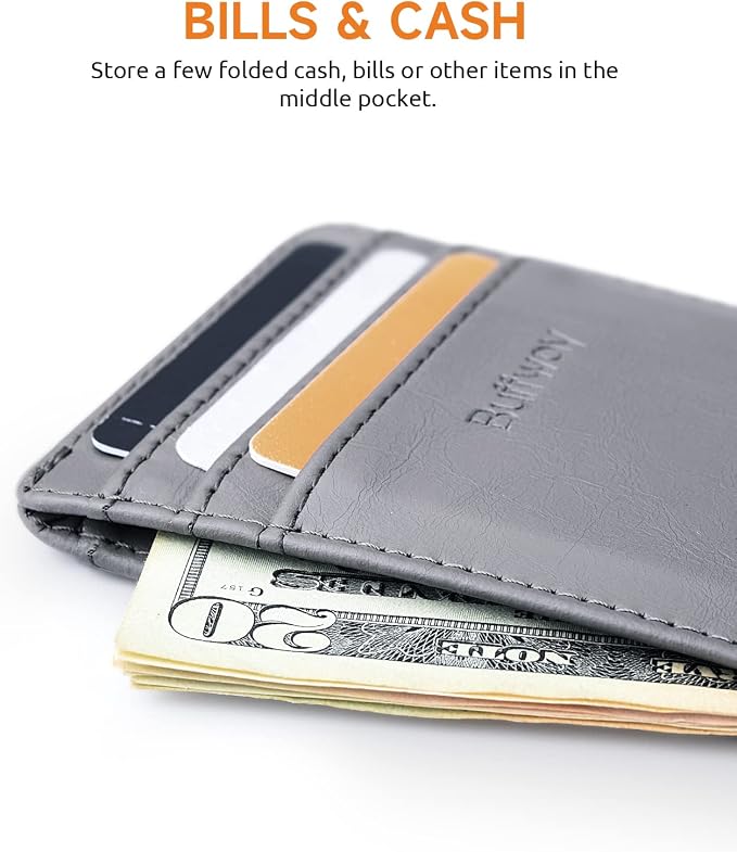 Buffway Mens Slim Wallet, Minimalist Thin Front Pocket Leather Credit Card - Image 5