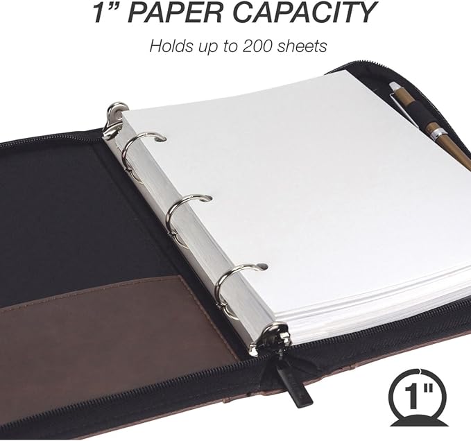 Samsill Vintage Leather Mini 3 Ring Zipper Binder, 1 Inch Round Ring Capacity - Image 4