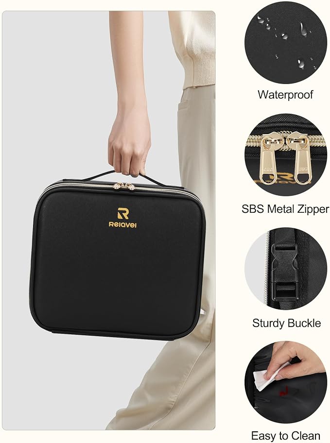 Travel Makeup Bag with LED Mirror Double Layer Makeup Case with Lighted Mirror - Image 7