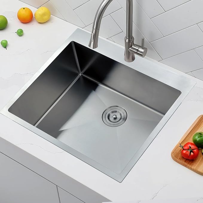 Comllen 25 x 22 Inch Drop In Kitchen Sink, Brushed Nickel Topmount 16 Gauge - Image 3