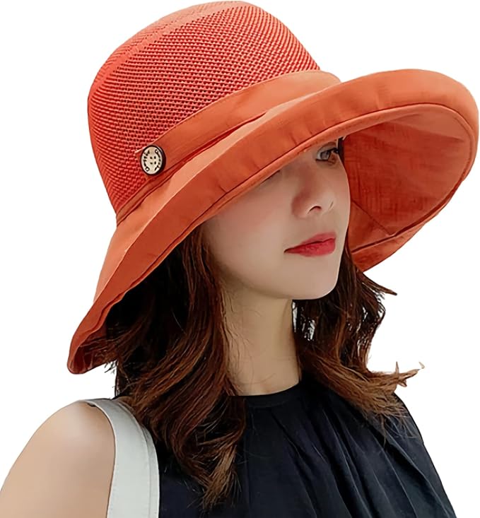 Women Wide Brim Sun Hats Metal Wired Edge Summer UV Protection Beach Fishing Hat by HUAMULAN