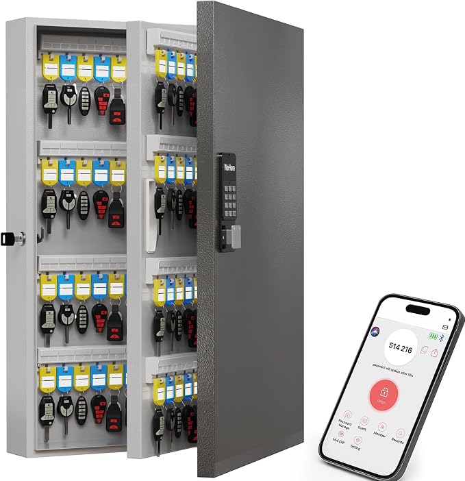WeHere 192 Key Lock Box Wall Mount, APP Bluetooth/OTP/Wi-Fi/Fixed Code/Key by WeHereSmartBoxLock