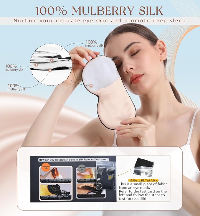 HiRui Silk Sleep Mask, 100% Natural Mulberry Silk of Double-Sided & - Image 2