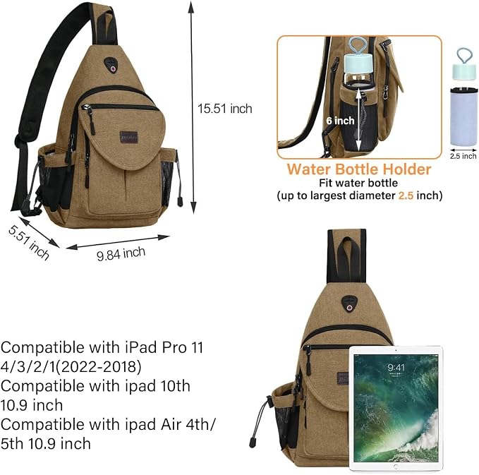 MOSISO Sling Backpack, Canvas Crossbody Hiking Daypack Bag - Image 2