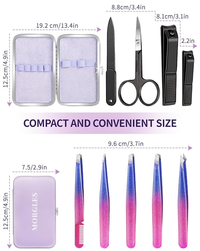 MORGLES Eyebrow Tweezers for Women and Nail Clipper Set - Image 7