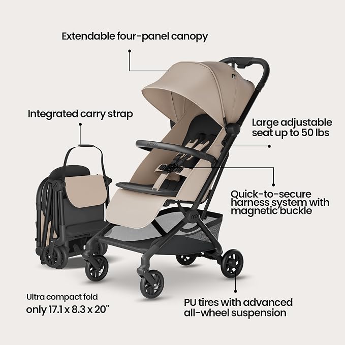 Mompush Velo Lightweight Travel Stroller – One-Hand Fold, Ultra-Compact & - Image 3