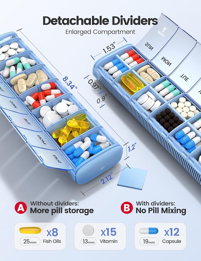 Vaydeer 7 Day Weekly Pill Organizer, Metal Travel Pill Case, Large Capacity - Image 2