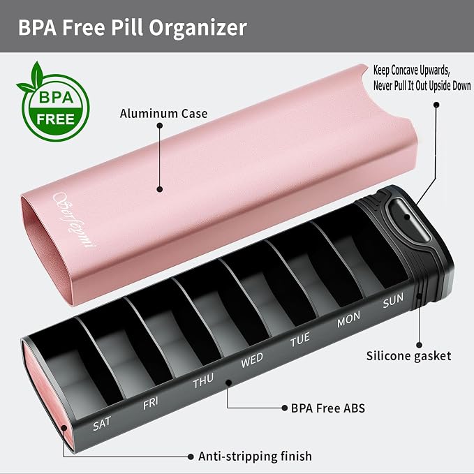 Metal Weekly Pill Organizer, Serfeymi Aluminum Daily Pill Box, 7 Day Pill Case - Image 5