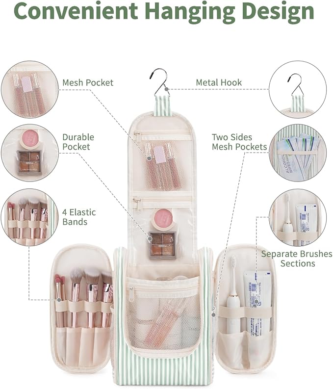 Narwey Small Striped Hanging Travel Toiletry Bag - Image 3