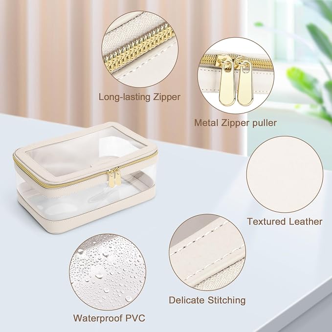 Travel Clear Makeup Bag with Makeup Brush Bag, Leather Make up Case Toiletry Bag - Image 5