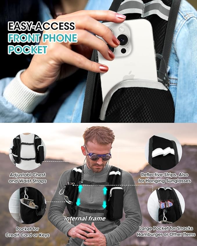 Small Hiking Backpack with Front Phone Holder, Packable Back pack with Chest - Image 2