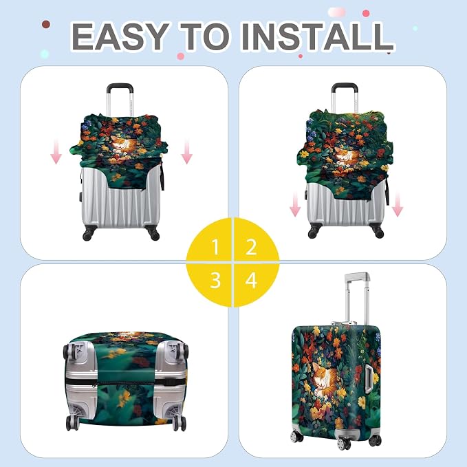 ANNA QUEEN Dreamy Cat Luggage Cover, Cat Sleeping in a Flower Field Design - Image 6
