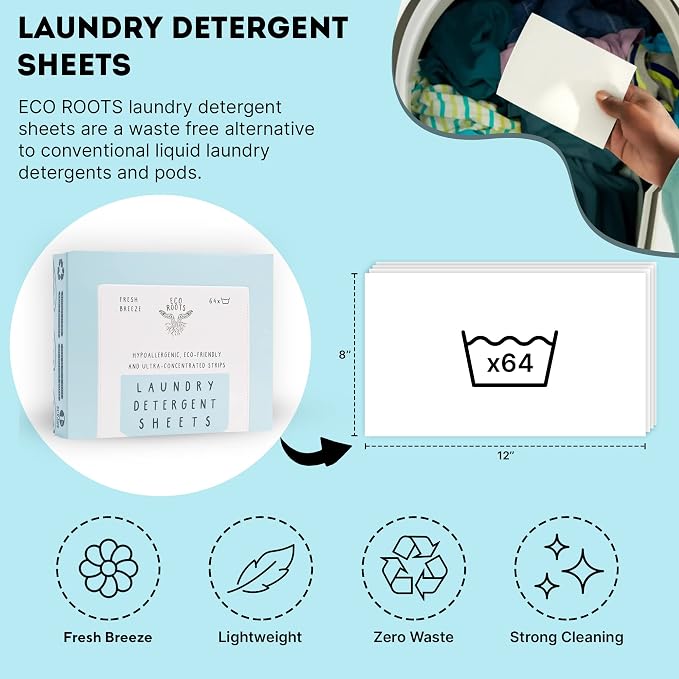 Eco Roots Laundry Detergent Sheets – 64 Loads Eco-Friendly Fresh Breeze Laundry - Image 2
