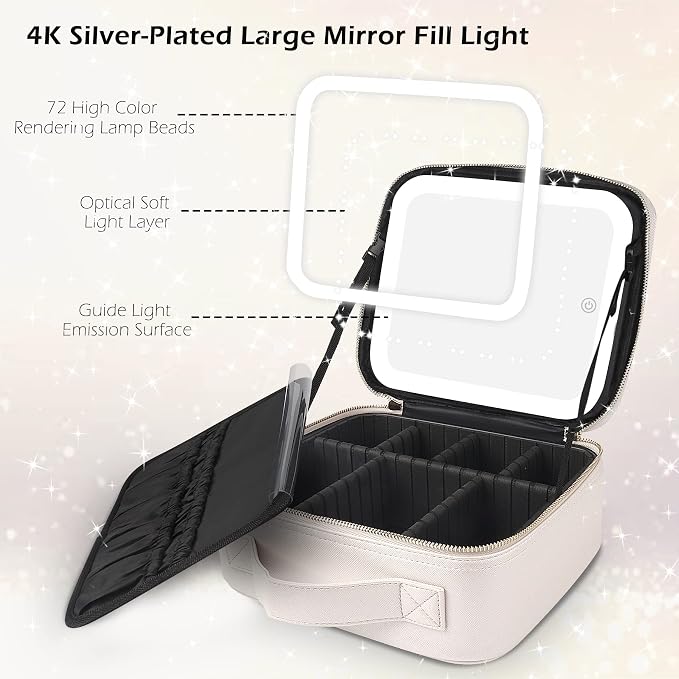 MOMIRA Makeup Bag with Mirror and Light Travel Makeup Train Case Cosmetic Bag - Image 3