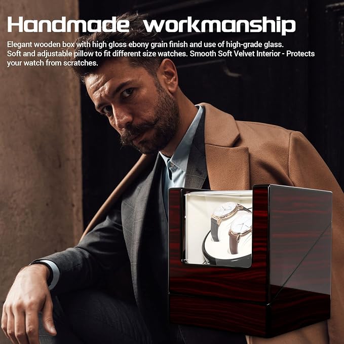 Uten Automatic Watch Winder Box Luxury Wooden Watch Storage Case, Double Watch - Image 8