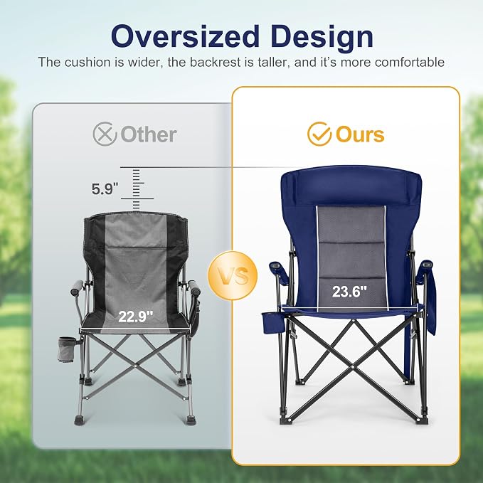 LET'S CAMP Oversized Camping Chairs 29.52" High Back Heavy Duty Lawn Chair - Image 4