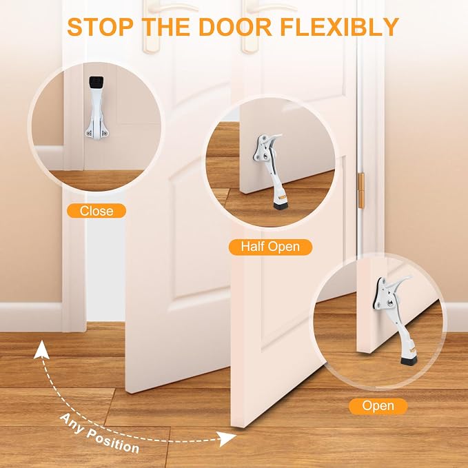 2 Packs Heavy Duty Kickdown Door Stopper, One Touch Adjustable Kickdown Door - Image 5
