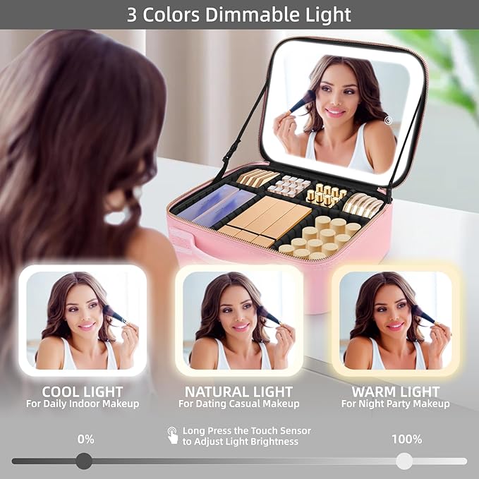 Lighted Makeup Case with Mirror, Adjustable Dividers - Image 3