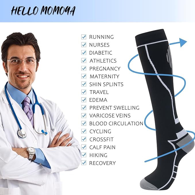 Compression Socks for Women Men Circulation Knee High 8 Pairs for Nurses - Image 3
