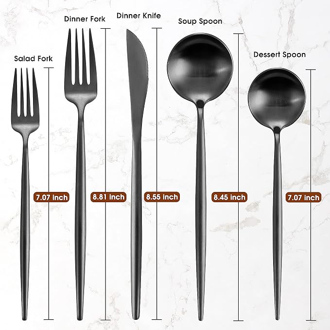 Matte Black Silverware Set for 12, IBIILII JEFF 60 Pieces Stainless Steel - Image 2