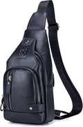 BULLCAPTAIN Leather Sling Bag Mens Chest Bag Casual Shoulder Crossbody Bags by BULLCAPTAIN