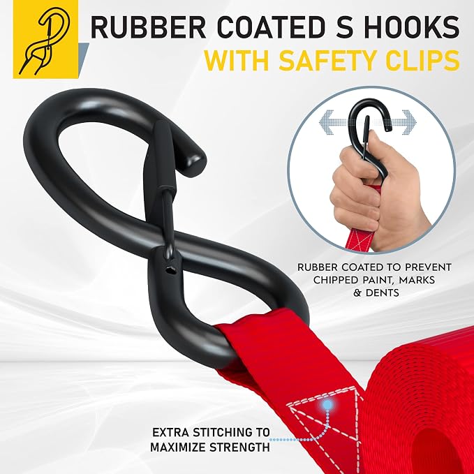 AUGO Ratchet Straps Heavy Duty 4 Pack -15 FT - 2200 LB Break Strength – - Cargo - Image 3