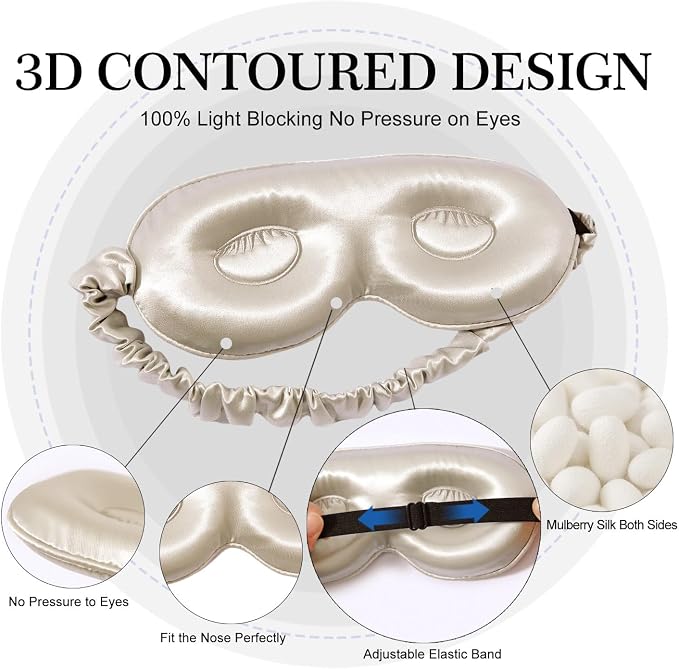 ZIMASILK Adjustable 22 Momme 100% Pure Mulberry Silk Sleep Mask, 3D Contoured - Image 2