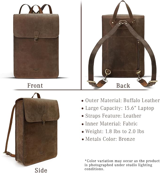 Genuine Leather Backpack for Men and Women, Minimalistic Leather Backpack - Image 7