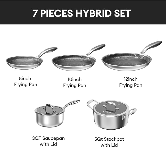 COOKER KING Stainless Steel Cookware Set, Pots and Pans Set Non Stick, Hybrid - Image 7