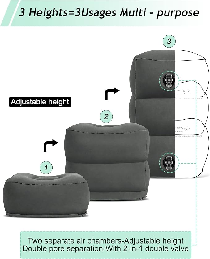 JefDiee Inflatable Travel Foot Rest Pillow, Kids Airplane Bed, Adjustable 3 - Image 5