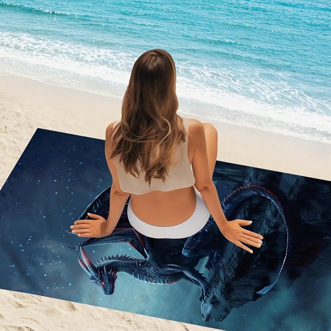 WZOMT Microfiber Dragons Beach Towel, Cool Funny Blue Dragons Standing on The - Image 7