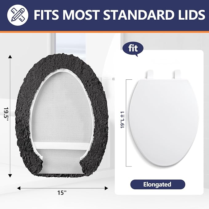 Microfiber Elongated Toilet Seat Cover 19.5"x 15" Machine Washable Solid Toilet - Image 2